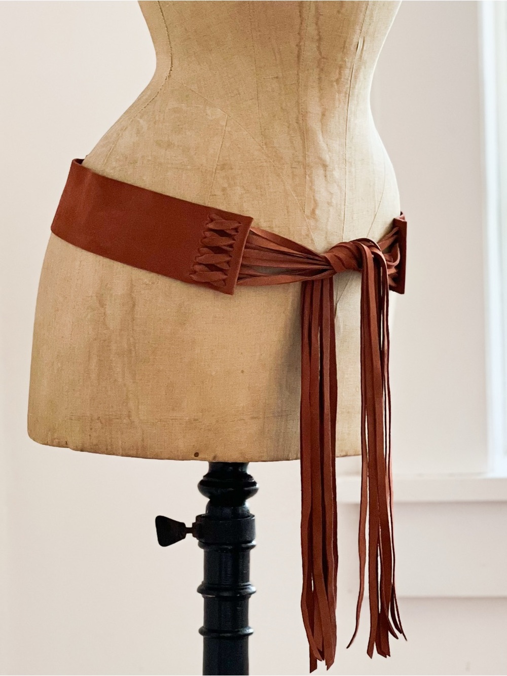 Elegantly Waisted Brown Suede Hip Belt With Fringe Tie Closure